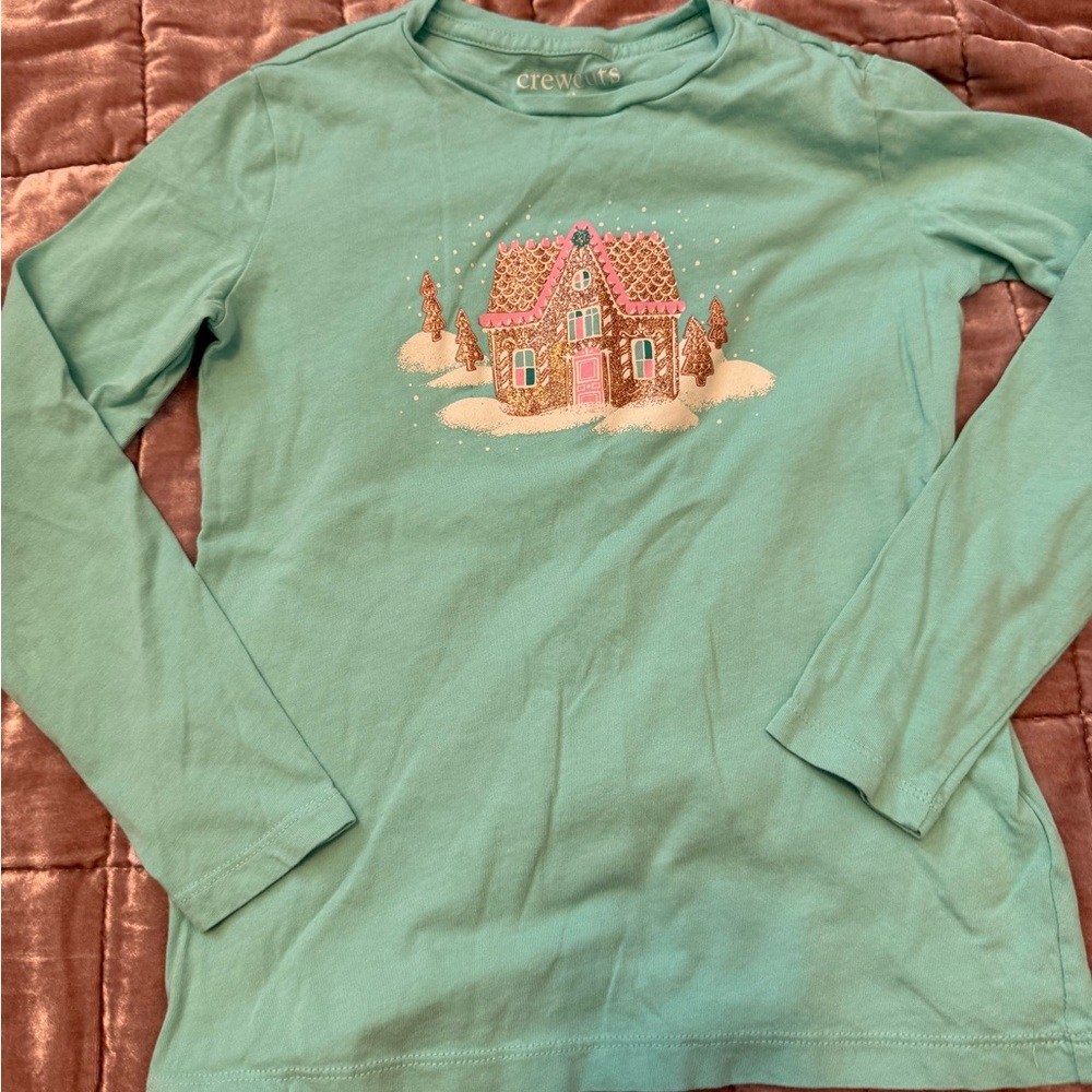 Crewcuts Kids Aqua Long Sleeve Tee with Gingerbread Design
